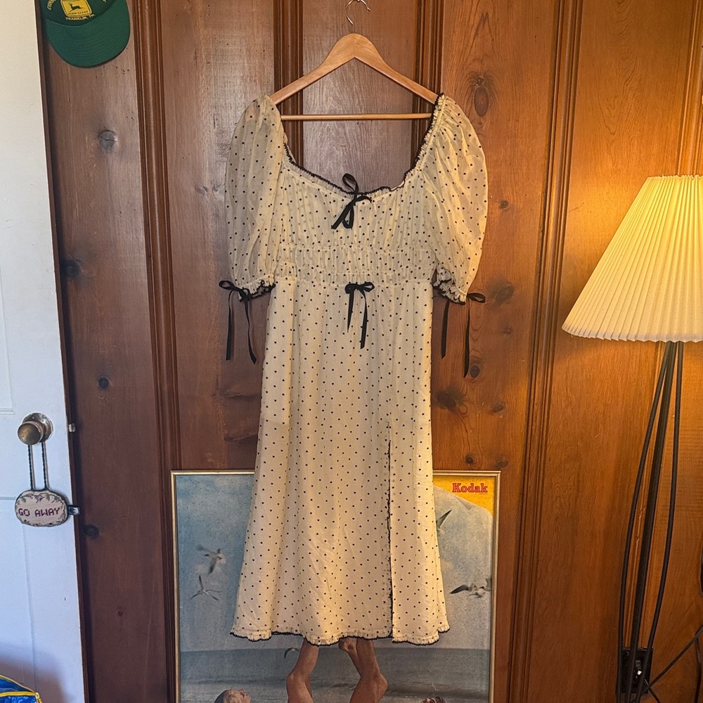 For Love And Lemons Cream Dress with Heart polka dots